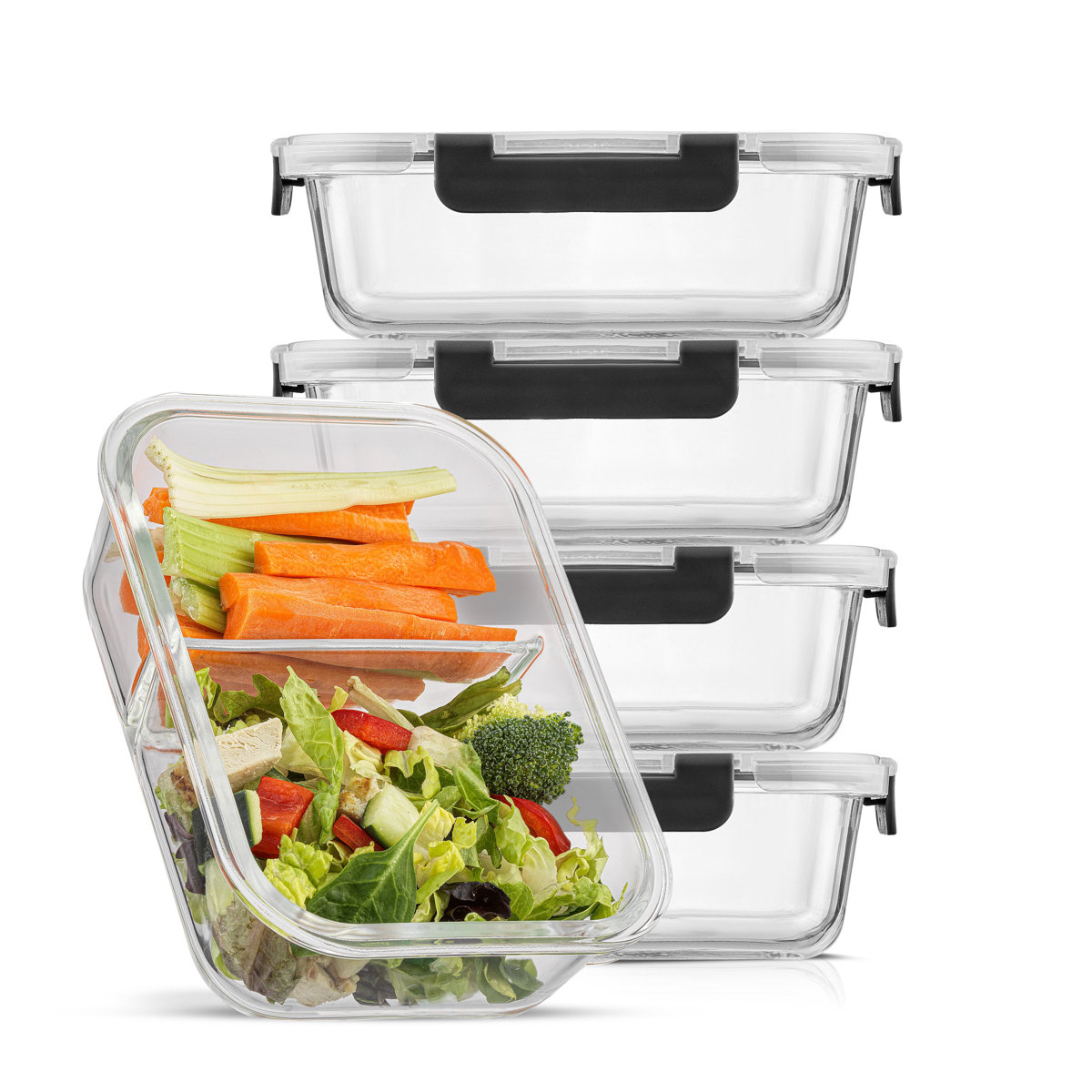 JoyJolt 10-Piece 2-Section Glass Food Storage Container (Set of 5)